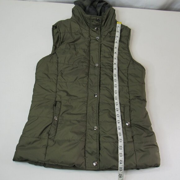 Arizona Jean Co. Army Green Camouflage Puff Vest Snap Front With Hood Size L - Picture 10 of 11